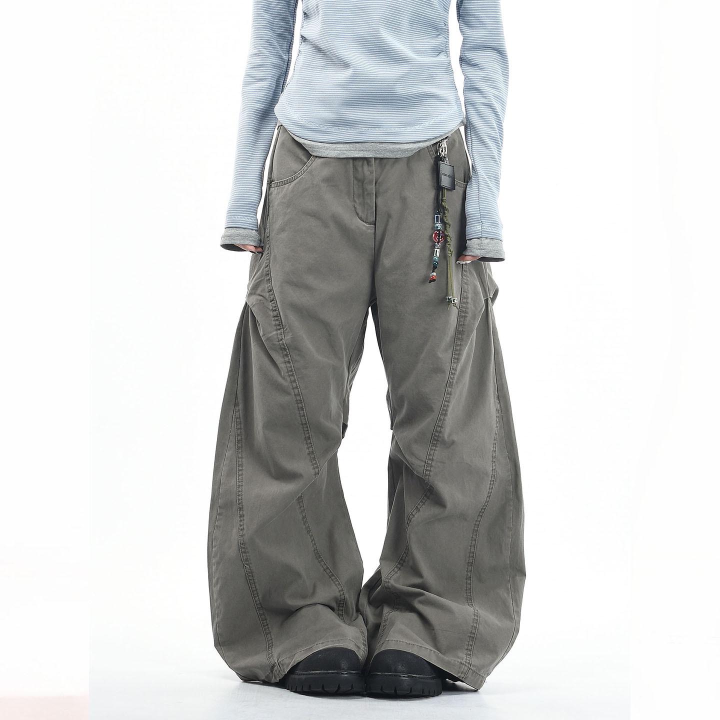 American Retro Patchwork Deconstructed Unisex Wide Leg Casual Pants Medium