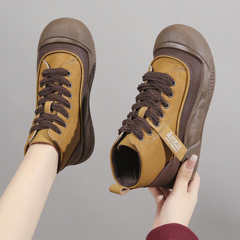 High Top Color Matching Single Shoe Women's 2024 Autumn New Thick Sole High Top Women's Shoes Comfortable Vulcanized Shoes Traf