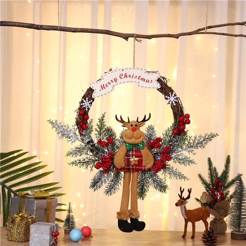 Christmas Decorations Wreath, Santa Claus Cartoon Doll Door Hanging, English Letter Dead Branch Vine Wreath Wreath