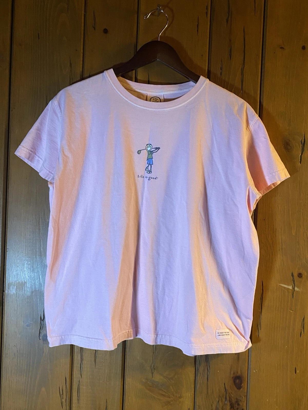 Life is Good Women s SL XL Pink Golf T-Shirt Crusher Tee Chillin Jake S