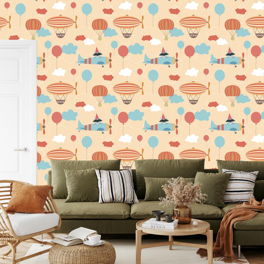 Balloons and Airplanes Wallpaper for Living Room and Bedroom 50x1000