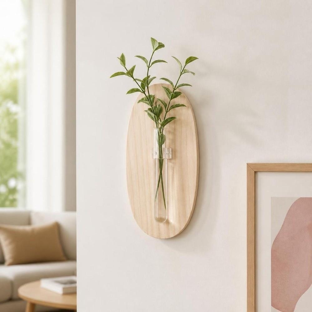 Vase Wall Mounted Planter Wooden Flower Pot Water Plant Tube Stand Wall Decoration Hydroponics