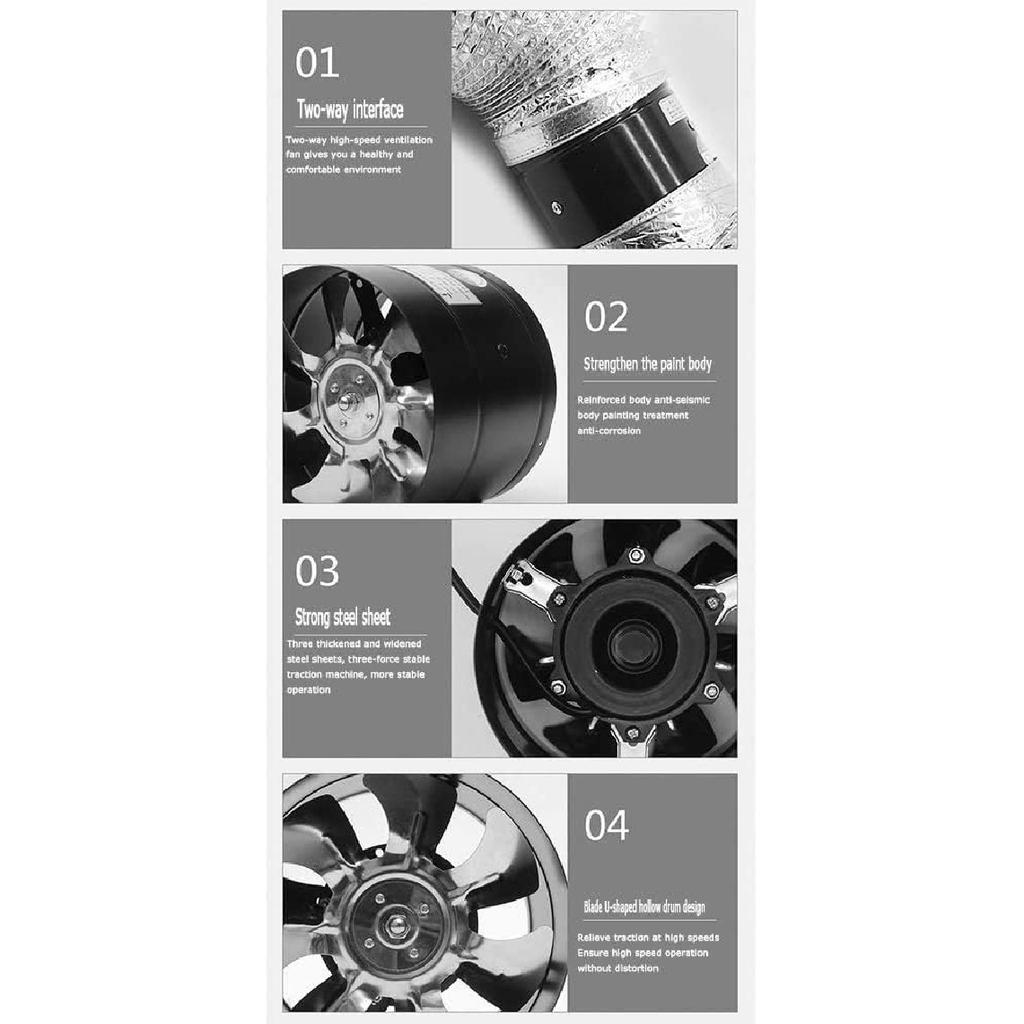 7Inch Inline Duct Fan Air Ventilator Metal Pipe Ventilation Exhaust Fan Mini Extractor Bathroom Toilet Wall Fan Duct