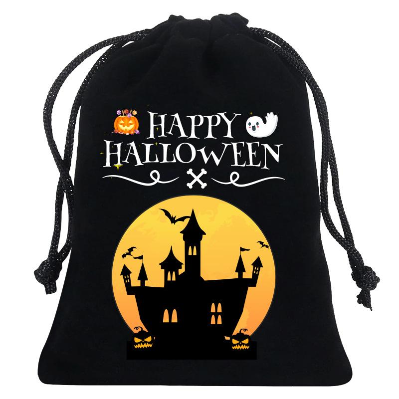 8/12Pcs 2025 New Halloween Gift Bags Children'S Trick-Or-Treat Candy Bags Pumpkin Bags Flannel Drawstring Candy Bags 10X12Cm