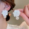 Silver Needle Resin Flower Pearl Pendant Earrings Small Fresh Light Luxury Premium Earrings Sweet Design Earrings Women