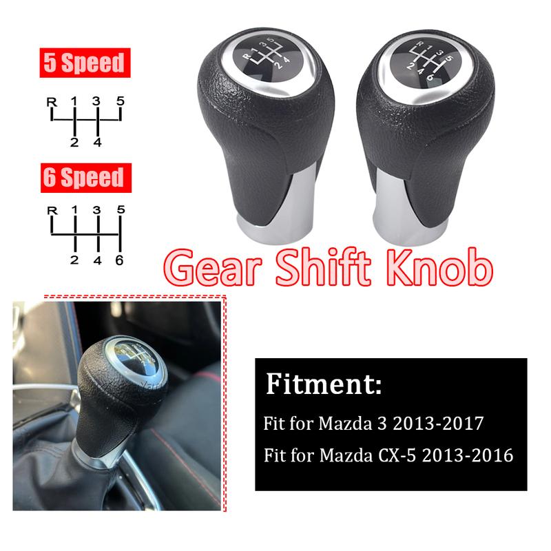 5 6 Speed Car Manual Gear Shift Knob For Mazda 3 CX-5 Shifter Lever Arm Headball Stick Black PU Leather 2013 2014 2015 2016 2017