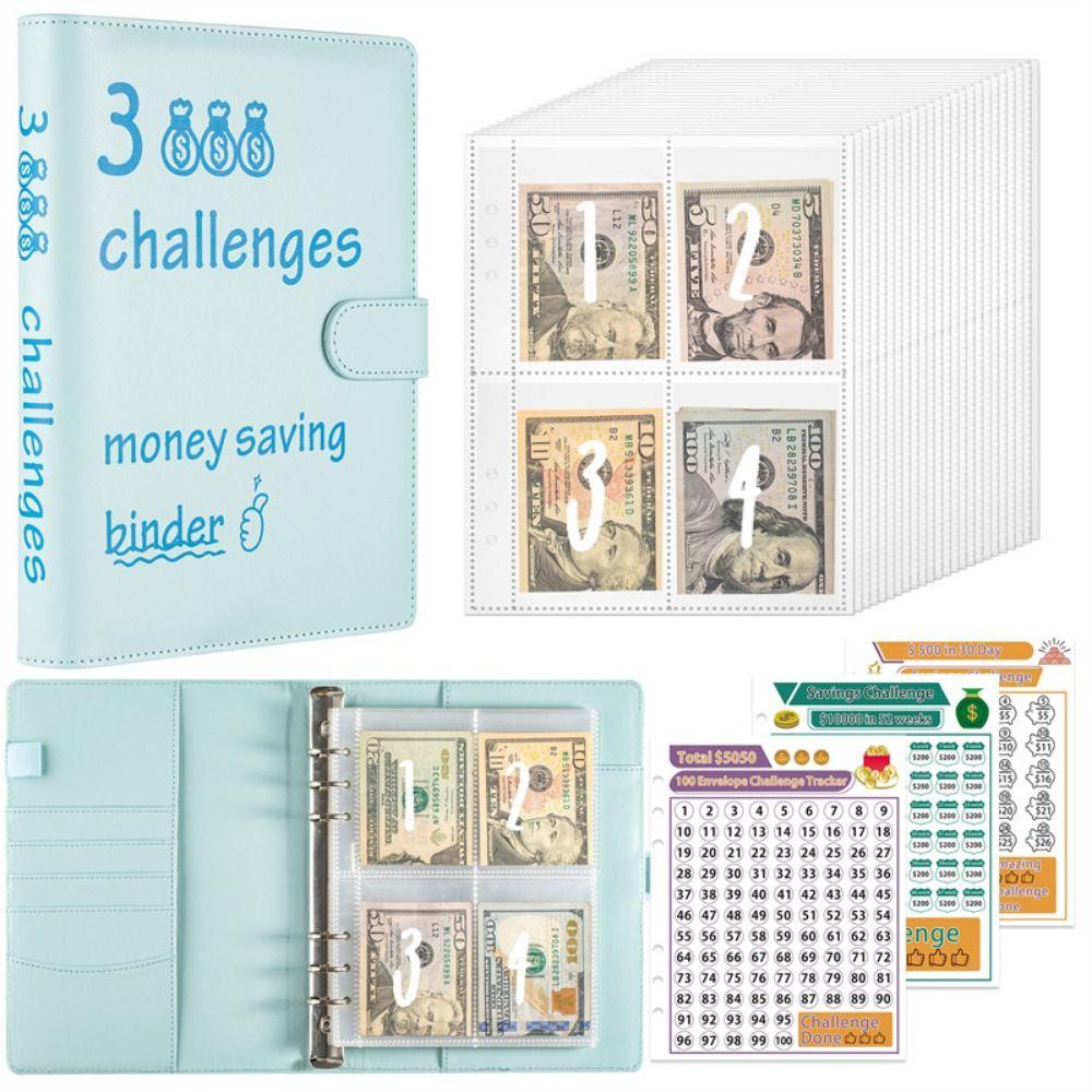 

Бюджетный органайзер PU 100-дневный челлендж 6 отверстий Органайзер для денег Журнал-планировщик blue-style 3