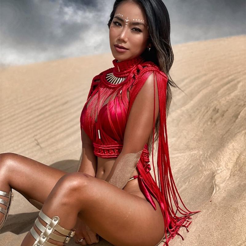 Hand-Woven Bohemian Tassel Skirt: Women's Sexy High-End Beach-Style Two-Piece Swimsuit