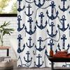 Vintage Ocean Anchor Print Shower Curtain, Window Curtain With 12 Hooks 180X180Cm Bathroom Decoration