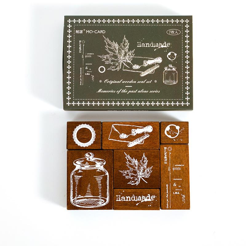 7pcs Wooden Seal Set Clear Carved Three-dimensional Pattern Calligraphy Painting Art DIY Handbook Decoration Personalized Gifts