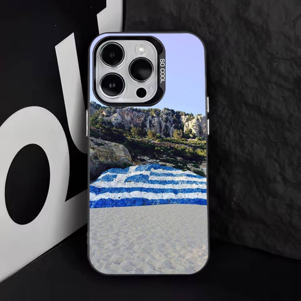 Custodia per Telefono con Mappa Bandiera Greca Grecia Per iPhone 11,12,13,14,15,16,17,Pro,Max,Plus,E,Air,Mini IMD Nero Opaco