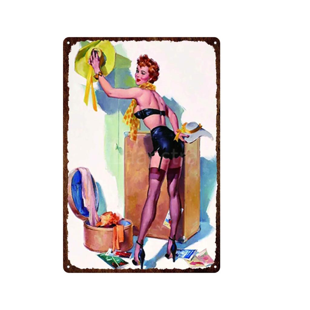 Iron Painting Elegant Pin Up Girl Retro Posters Tin Sign Metal Sign Decor Wall Women Portrait Bar Pub Club Man Cave Pictures
