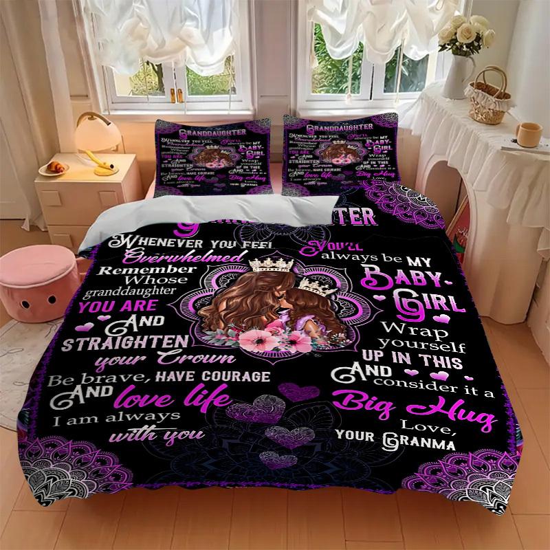 3pcs Granddaughter Inspirational Quotes Duvet Cover Set - Machine Washable, Includes 1 Cover and 2 Pillowcases, No Core Included Yy251013070