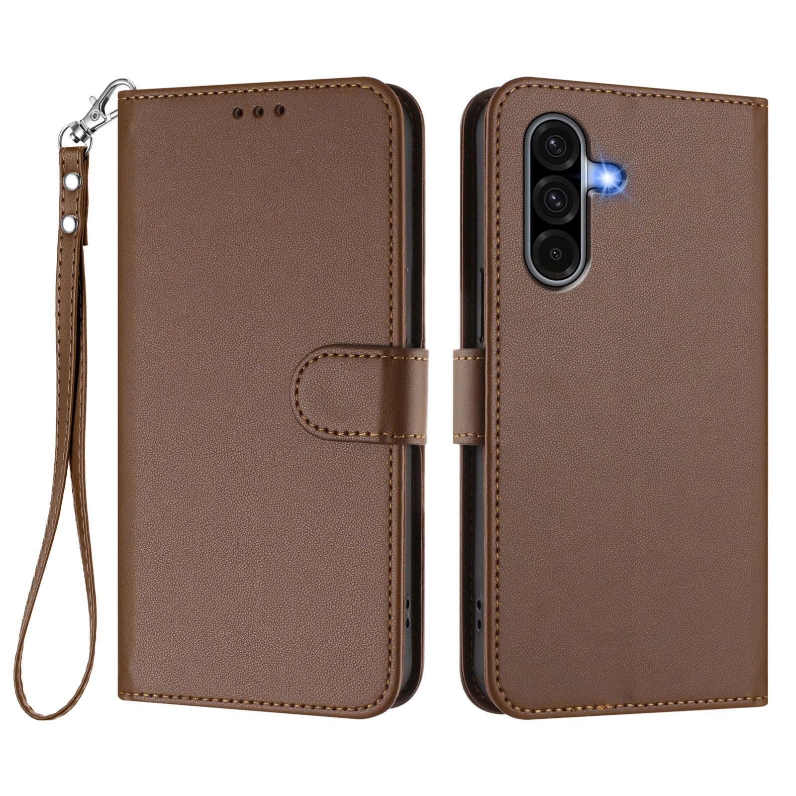 

For Samsung Galaxy A36 5G Leather Case Wallet Stand Phone Cover with Wrist Strap Brown