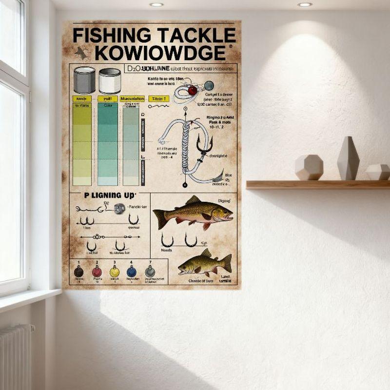 Vintage rybářské potřeby Znalosti Kovová plechová cedule - Uzly Táhlo Háček Závaží Průvodce Retro plakát pro pánský pokoj Bar Domácí dekorace