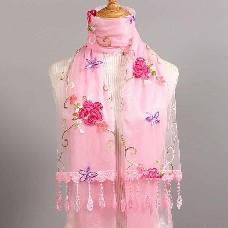 Silk Scarf for Women In Winter Elongated Embroidered Flower Scarf Draped Over A Shawl Patchwork Lace Scarf Fashionable Neck Protection Scarf