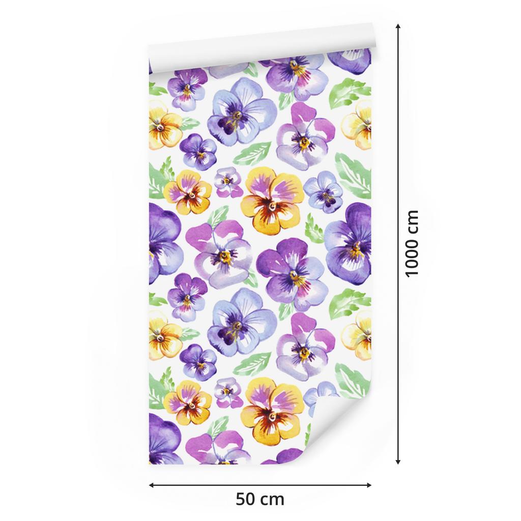 Wallpaper Flowers White and Lavender for Living Room and Bedroom 50x1000
