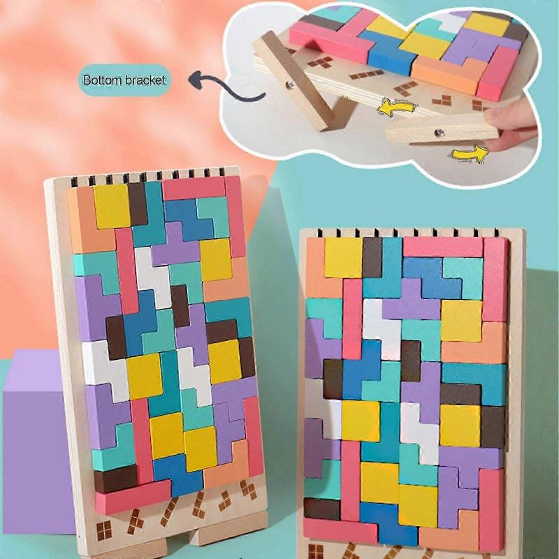 Wooden Tetris Jigsaw Toy Tangram Puzzle Kids IQ Intellectual Educational Gift