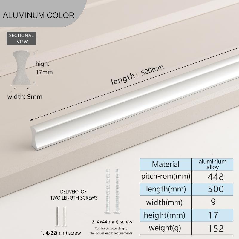 Simple Modern Cabinet Door Aluminum Alloy Handles Wardrobe Long Handles Length Of 500mm Black Drawer Pulls Kitchen Cupboard Pull