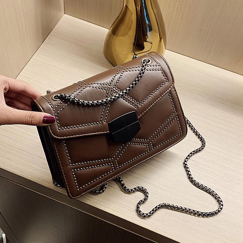 Retro Rivet Chain Small Shoulder Bag Women's Flap PU Leather Fashionable Square Crossbody Bag