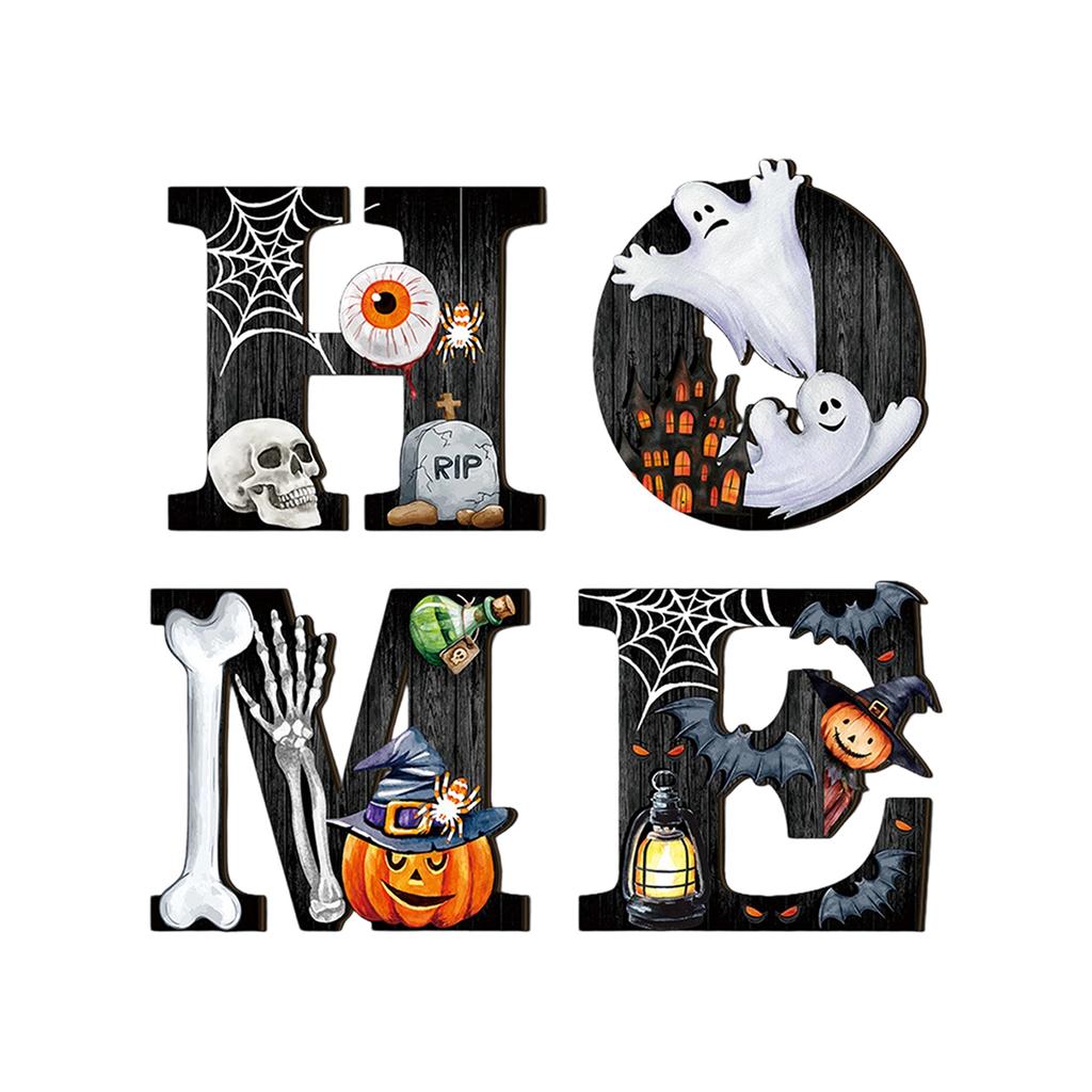 Spooky Halloween Wooden Door Hanger with Pumpkin and Ghost Design - Festive Hanging Decoration for Home Entryway
