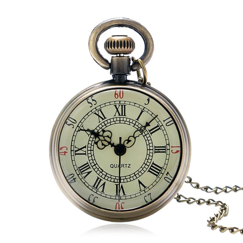 Bronze Römische Taschenuhr Antike Ziffern Kettenhalskette Anhänger Mehrere Stile Quarz Halskette Uhr Geschenke für Frauen Männer