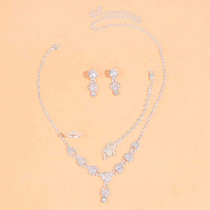 

Stonefans круглый кулон со стразами, ожерелье, набор из 4 капель, ювелирные изделия с кристаллами, серьги, кольца, браслет для свадебных аксессуаров White Crystal Set серебряный