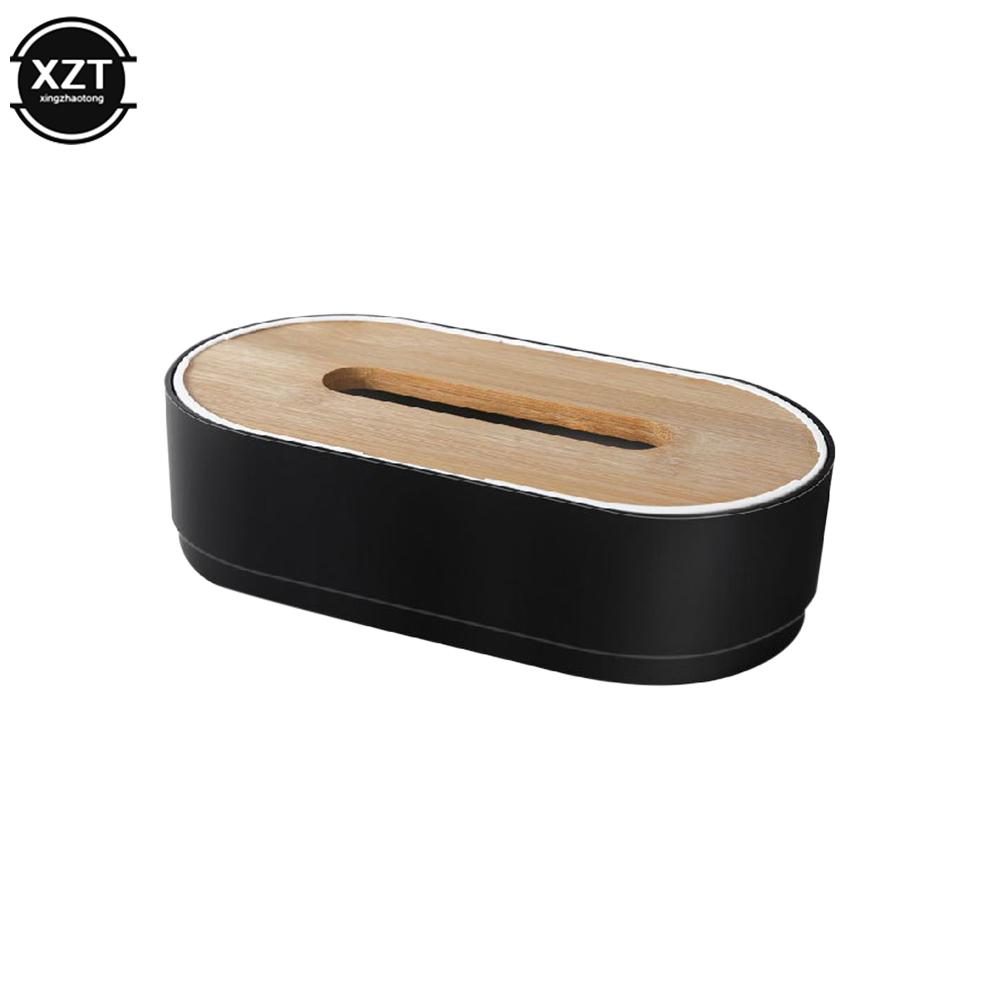 Tissue Box Wooden Cover Solid Color Tissue Box with Groove Multifunctional Household Room Desktop Tissue Plastic Storage Box