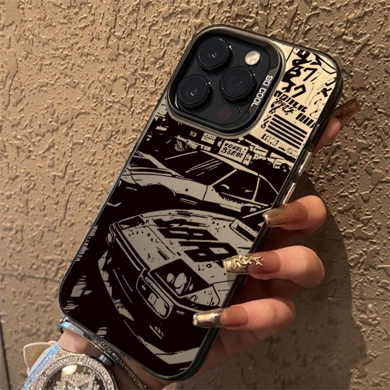 Fashionable Car Print Electroplate Silver IMD Phone Case For iPhone 16 11 12 13 14 15 Pro Max 7 8 Plus X XS XR Shockproof Cover