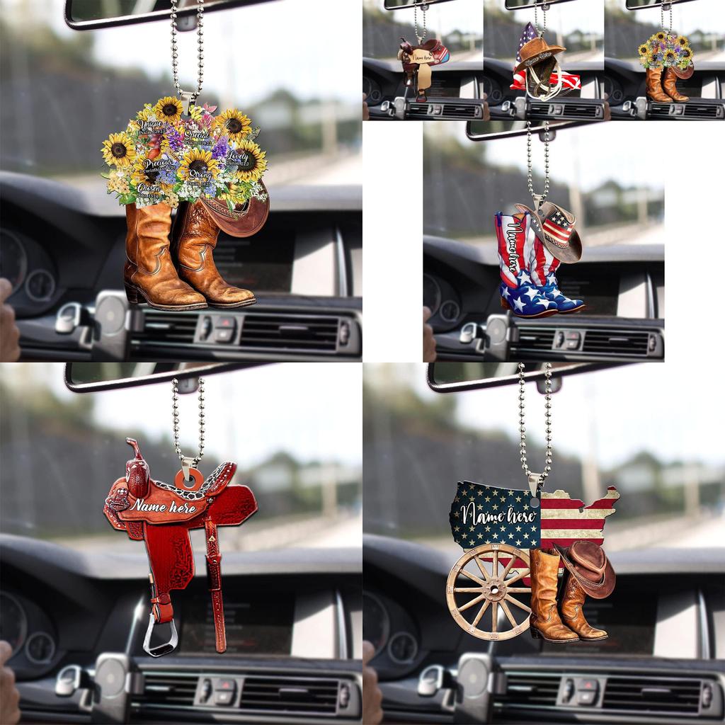 Wild West Floral Gift For Horse Lovers Vintage Cowboy Car Decoration Hanging Ornament