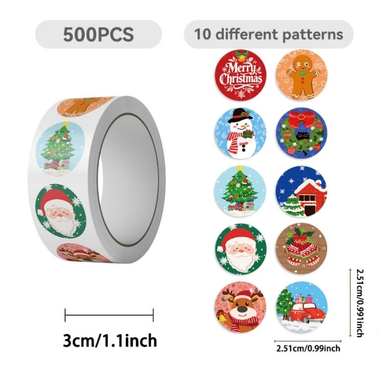 Cartoon Christmas Stickers Durability PVC Tablets Skins Holiday Party Decorations Easy Peeling Not Leave Residues 1Roll