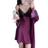 Summer new solid color lace halter pajamas women's ice silk nightgown suspender nightdress with chest pad loungewear