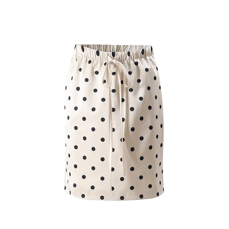 Retro Polka Dot Satin Drawstring Midi Skirt - Slimming & Hip-Hugging Design for Women S
