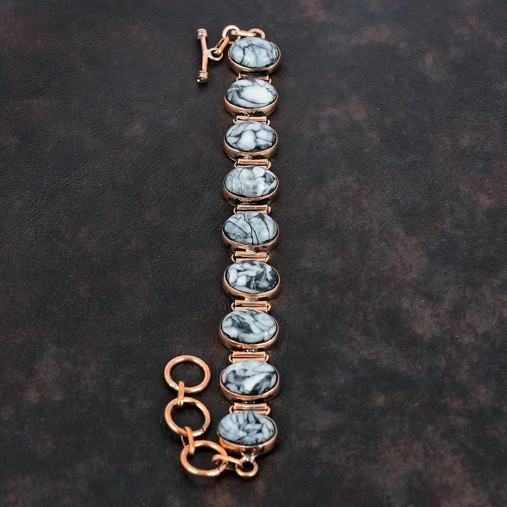 Pinolith Jaspis Armband Kupferarmband Verstellbares Kettenarmband Edelsteinarmband Handgefertigter Kupferschmuck Designerarmband Geschenke für Sie