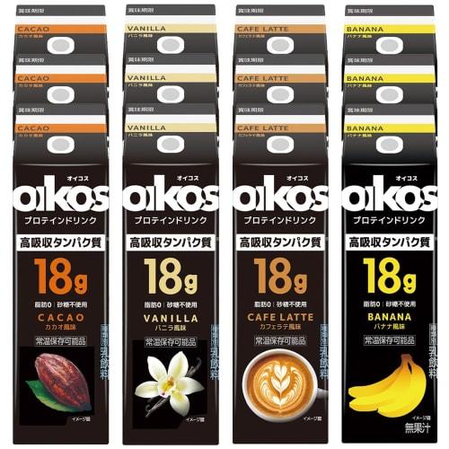 Danone Japan Danone Oikos Protein Drink, 240ml, Set of 4 Flavors (3 Bottles Each) Highly Absorbable Protein (Cocoa, Vanilla, Caff? Latte, Banana)