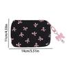 Bolsa de Maquillaje de Tela con Lazo Adorable, Neceser Cosmético para Mujer, Portátil para Pintalabios Auriculares Organizador de Viaje Pequeño Bolso de Mano
