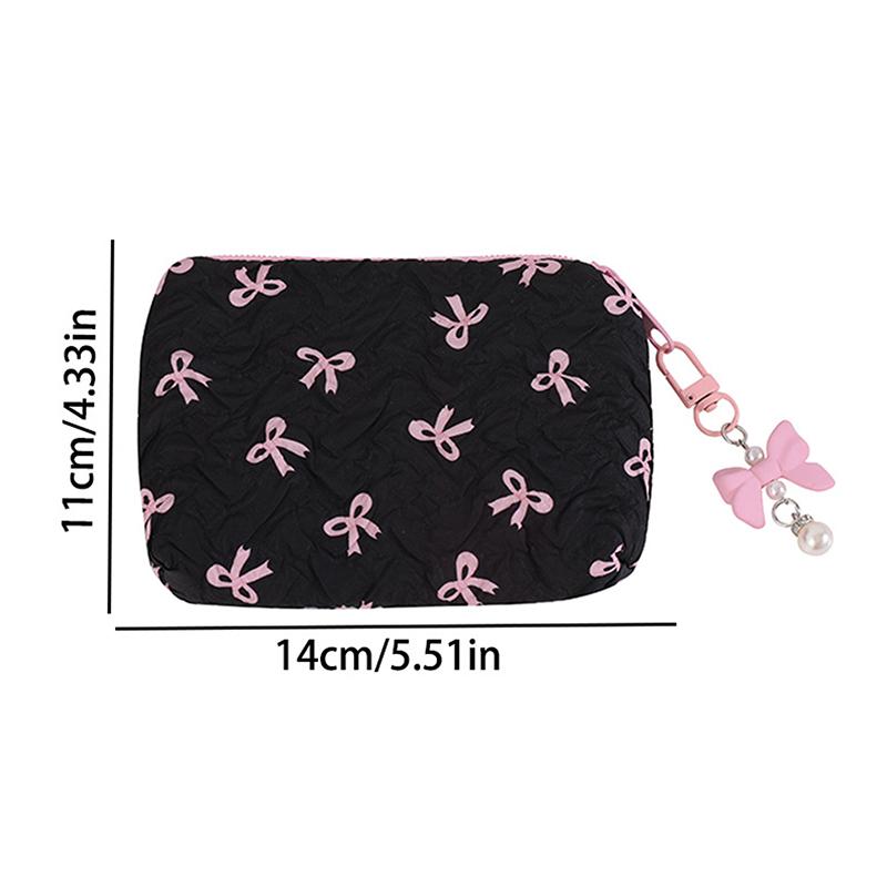 Bolsa de Maquillaje de Tela con Lazo Adorable, Neceser Cosmético para Mujer, Portátil para Pintalabios Auriculares Organizador de Viaje Pequeño Bolso de Mano