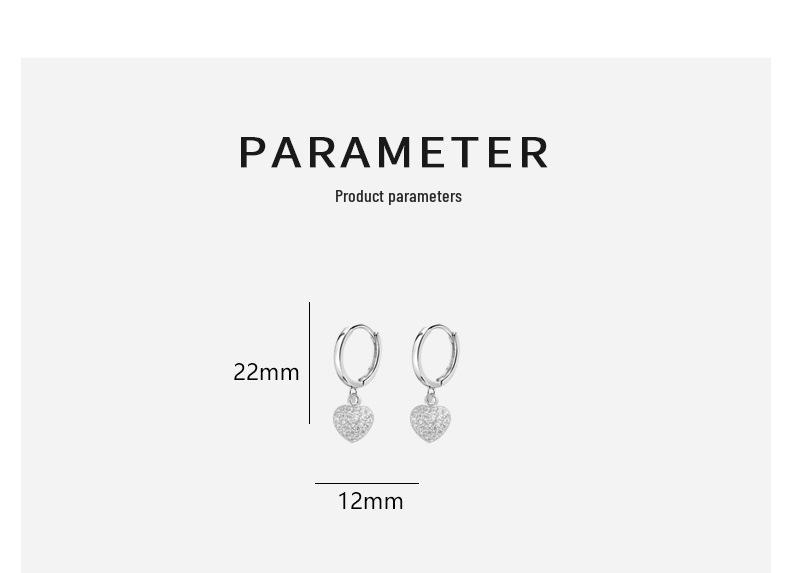 Korean Rhinestone Heart Ear Cuff 925 Sterling Silver Earrings for Women