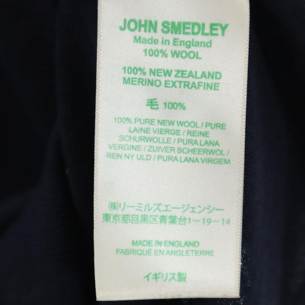 JOHN SMEDLEY Britische Wolle Langarm V-Ausschnitt Pullover L Marineblau Gestrickt Damen Gebraucht