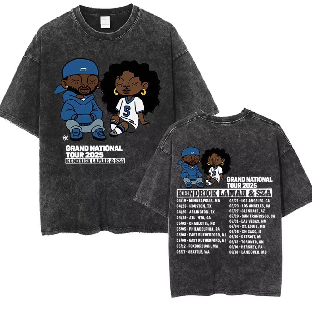Kendrick Lamar They Not Like Us Tour Merch TShirt Mens Vintage Washed Short Sleeve T Shirts Hip Hop Gothic Cotton T Shirt
