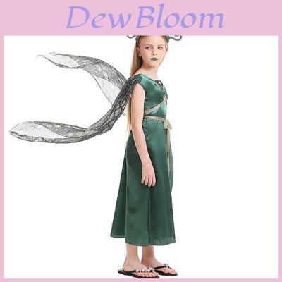 Enchanting Childs Girls Medusa Halloween Costume With Green Skirt And Headgear