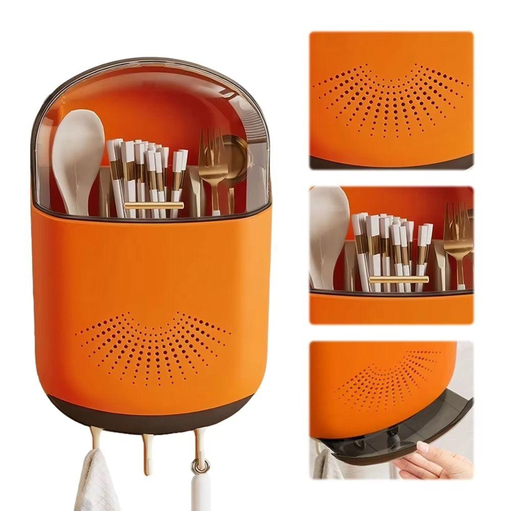Ventilated Wall-mounted Chopstick Cage Draining Kitchen Utensil Holder Chopstick Storage Box  Spoon