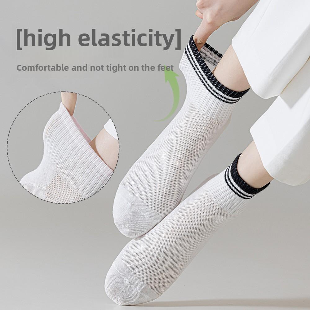 5 Pairs of Women's Breathable Antibacterial Mesh Sweat Absorbing Sportswear and Casual Mid Calf Socks