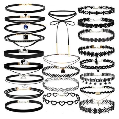 16-Stil-Set Choker-Set Schwarze Choker-Halsketten Damen Samt-Choker-Halsketten Mädchen Klassischer Choker Henna-Choker Mehrlagig
