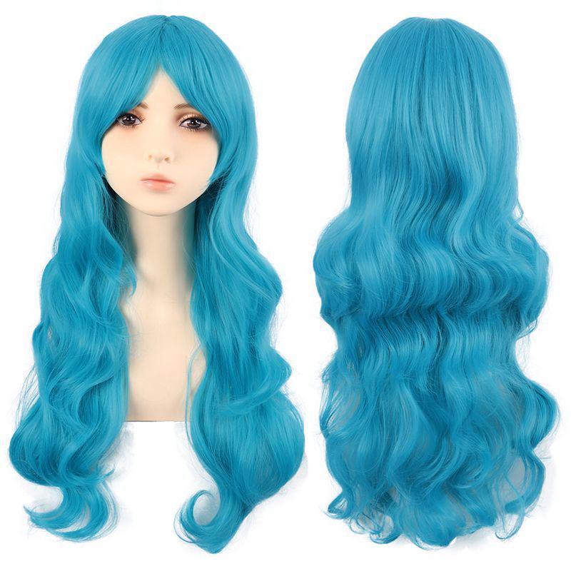 Flerfärgad 70 cm lång lockig animeperuk: Rotfrukt Rosa, Ljusguld, Svart, Roseröd Som Tillval