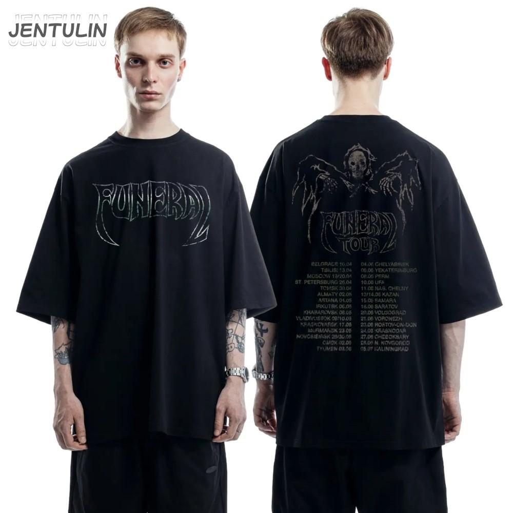 Harajuku Oversized Streetwear Herrenbekleidung FUNERAL TOUR Grafik-T-Shirt Baumwolle Hip Hop Koreanischer Druck Kurzarm-Oberteil Goth Y2k