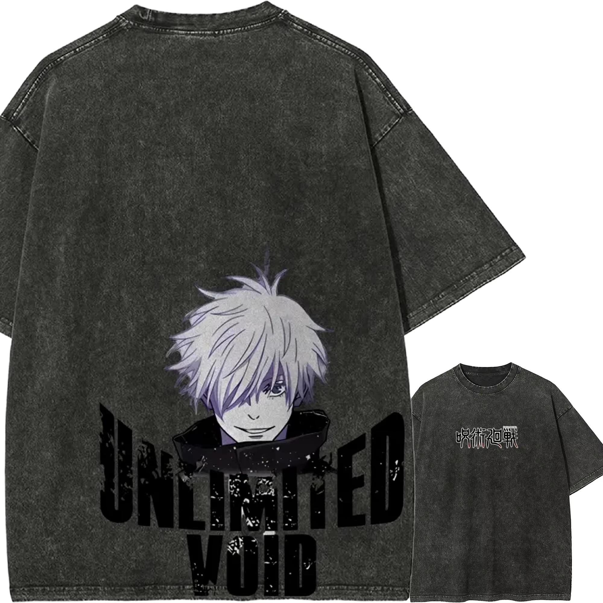 Gojo Satoru  New cotton T Shirt Jujutsu Kaisen Men Acid Wash Unlimited Void Domain Expansion Satoru Gojo Anime Tee XL