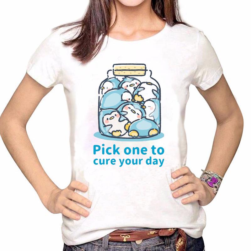 Women Clothes Tshirt Fashion Shirt Printed Bottle Penguin Cute Funny Casual Woman Tee Ladies Female T