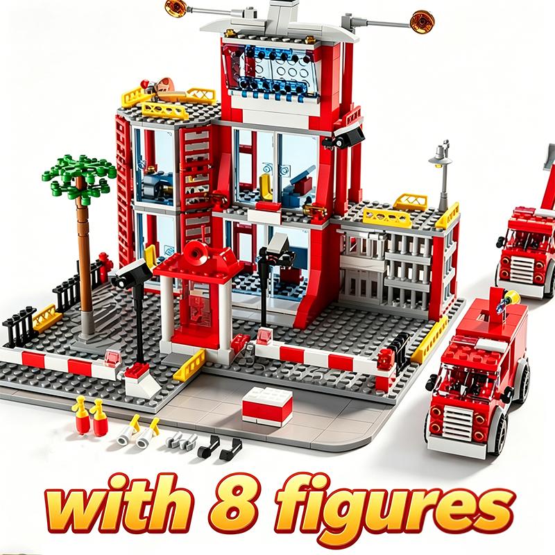 City Fire Station Building Blocks Model Urban Building Blocks Fire Truck Building Blocks Childrens Toy Christmas Holiday Gift