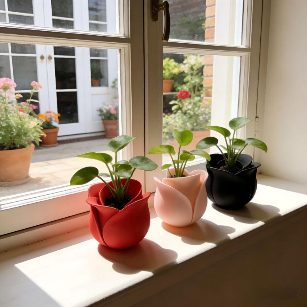 Unique Mini Rose Shape Pots Plastic Green Onion Pots Modern 3D Printed Plant Pot  Indoor Plants